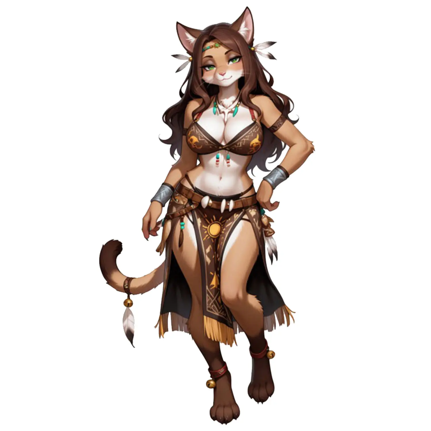 Gorgeous Tribal Anime Feline Girl Sticker In Boho Fantasy Outfit, A Perfect Decal For Customizing Your Laptops, Planners, And Phone Cases