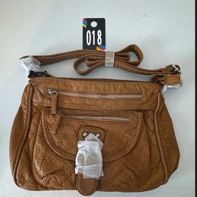 Ampere Creations Vegan Leather Bag - Quilted Design, Multiple Pockets, Zipper Closure, Brown Color, Perfect for Everyday Use.