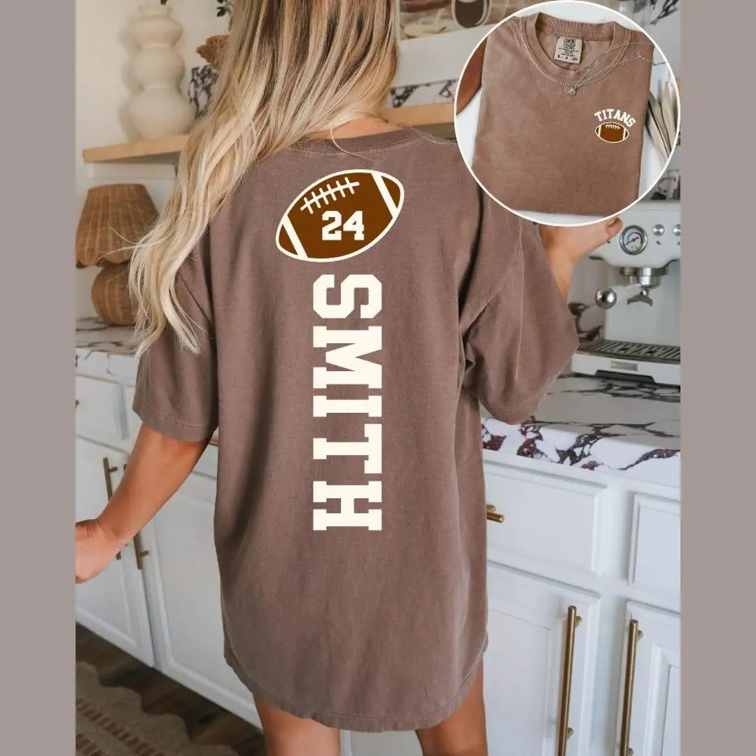 Custom Football Jersey Shirt, Comfort Colors® Personalized Football Tee, Football Jersey Number Shirt, Football Mom Gift