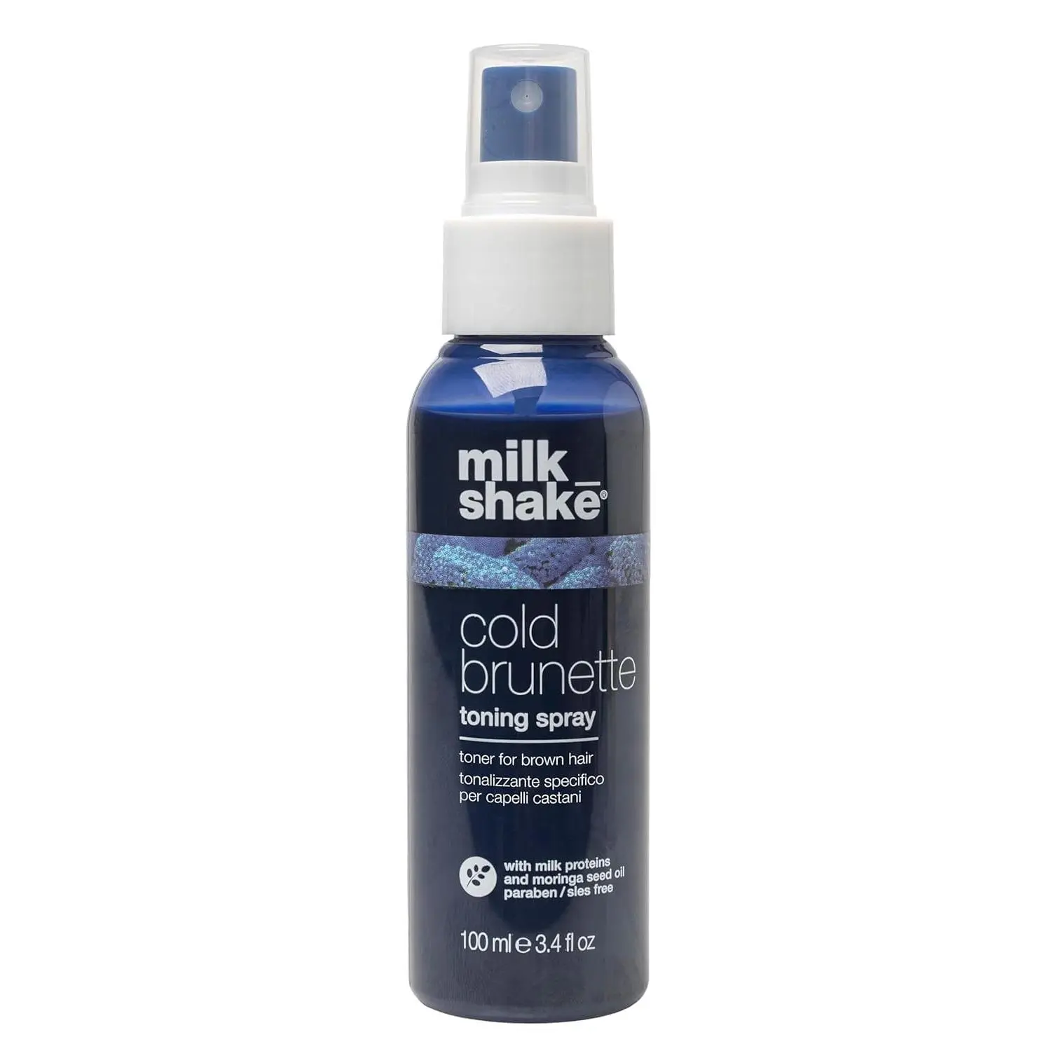 milk_shake cold brunette toning spray| blue-pigmented leave-in to correctred and orange tones in brown hair | tones, softens, and detangles | for tone maintenance between washes | 3.4 fl oz / 100 mL