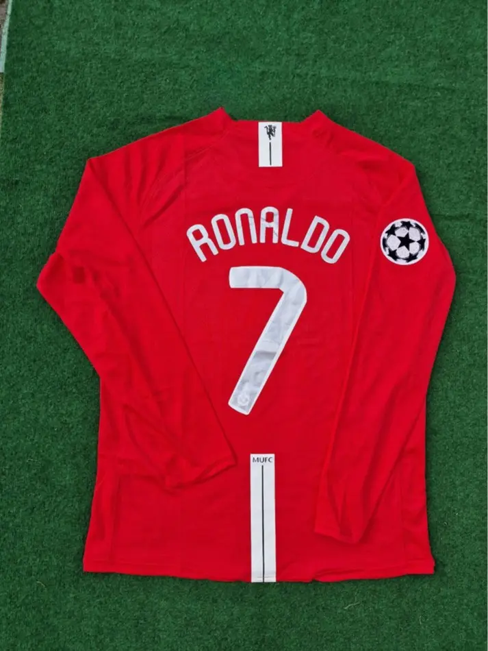 CR7 Retro Long Sleeve Jersey #7 - 2008 Red and White, All Size S-5XL, CR7 Fans Jersey