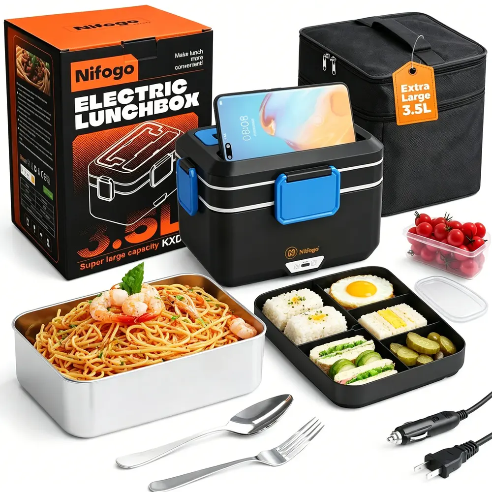 Long Haul Truck Driver Portable Electric Food Warmer, Thermal Insulated Carry Bag Timing Adjustable Heating Mode