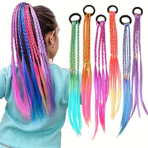 Bohemian Colorful Braid Hair Tie Extensions, Cute Sweet Ponytail Hair Accessories, Styling Tools For Girls & Events