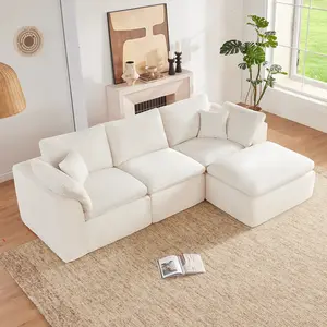 【4-6 packages】112" Cloud Sectional Couch, Boneless Couches for Living Room, L Shaped Couch with Convertible Ottoman, Modular Sectional Sofa with Deep Seat, Comfy Soft Cushions, No Assembly