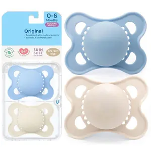Baby Pacifiers for Newborns 0-6 Months BPA-Free Silicone Baby Binky, Soft Skin-Like Nipple, Orthodontic Infant Pacifier, Easy Clean Soothing Pacifiers for Breastfed Babies, 2 Pack with Sterilizer Case