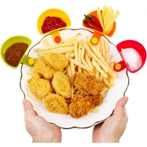 Colorful Table Bowls Clip-on Dip Holders (Set of 4), For Tomato, Sauce, Salt, Vinegar, Sugar, Spices - Party Ware