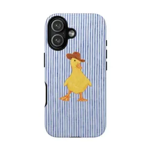 MagSafe/Tough Case Cowboy Duck iPhone Case, Cute Western Duck Phone Cover, Aesthetic  Stripe Design, Compatible with iPhone 17 16 16E 15 14 13 12 11 Pro Max Plus Air Blue Denim