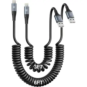 iPhone Charger Cable for Car [3FT+6FT], Coiled Lightning Cable [Apple MFi Certified] 2 Pack Lightning Cord Compatible with iPhone14 13/12/11 Pro Max/XS MAX/XR/XS/X/8/7/Plus/6S iPad/iPod-Black