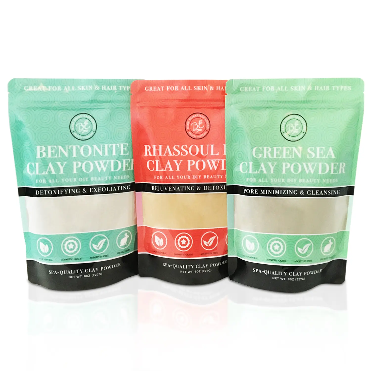 Bentonite (Indian Healing), Moroccan (Red Rhassoul), and Green (French-Sea) Clay Powder - 3 Multi pak/Set 8 oz Each - for Making Mud Masks for Facials, Skin, Hair and Body