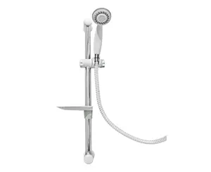 Alpha Set 3-Functions Handheld Shower with Stainless Steel Wall Bracket Soap Dish & 59 inch White Silver PVC Flexible Hose