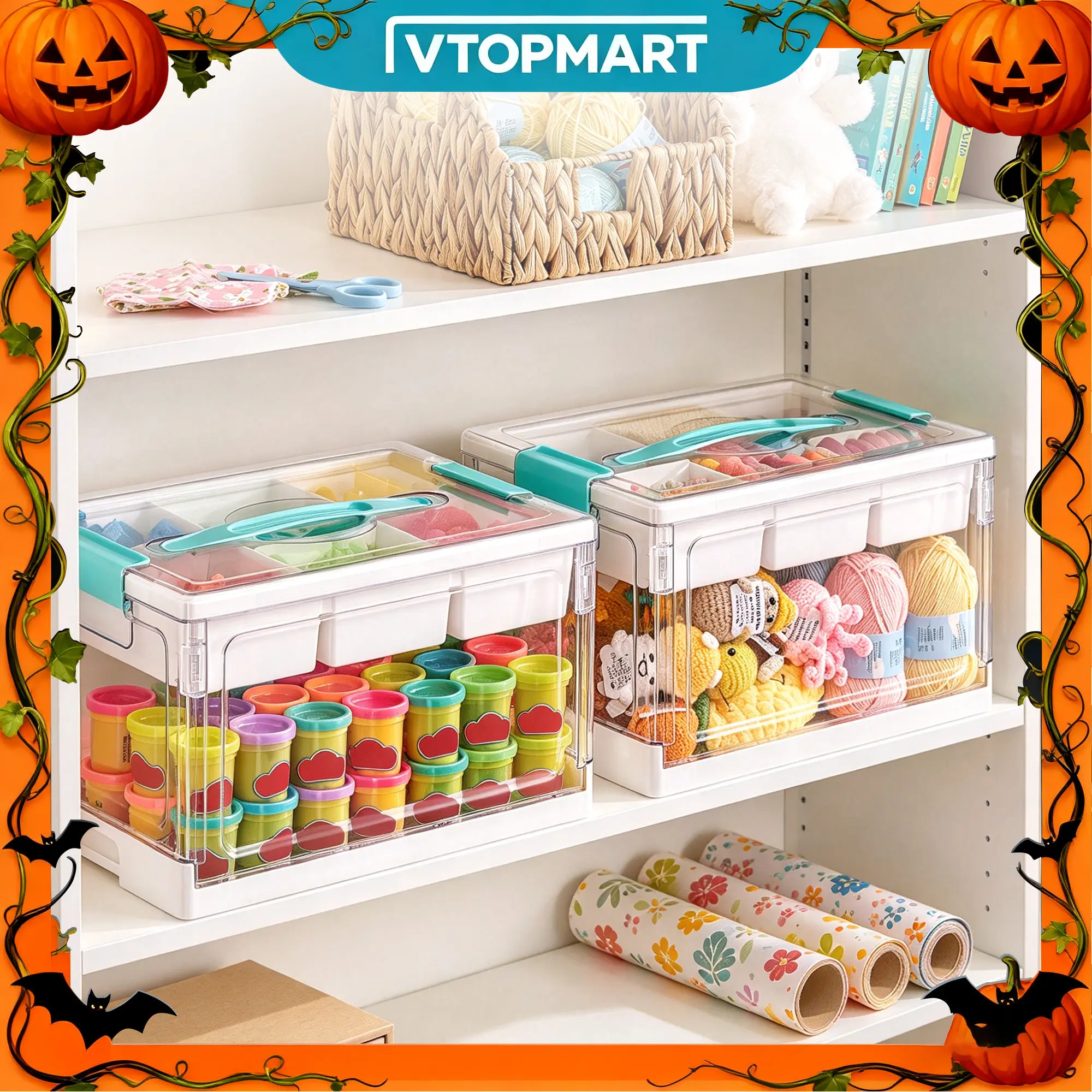 [Video Only]Vtopmart 1/2/4Pack 24QT Adjustable Craft Storage Boxes with Removable Trays & Dividers, Water&Dust Proof Organiser Container for Arts and Crafts Preschool Supplies PlayDough Nails Polish Toys Hiar Bows Hair Supply, TikTokShopFallDealsForYou