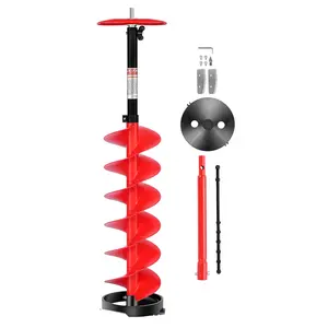 VEVOR Cordless Nylon Ice Auger Drill Bit, 8in Diameter 39in Length, Ice Fishing Auger with Extra 13.4in Extension Rod, Drill Adapter, Top Plate, Blade Guard, Extra Extension Rod