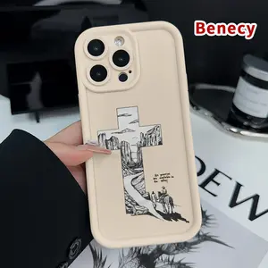 TPU Phone Case for iPhone 15 16 14 Pro Max 13 12 11 XR XS Plus E Valley Promise Cross Pattern Drop Protection Shockproof Soft Silicone Smartphone Cover Casing