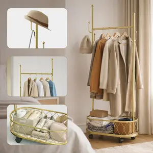 Coat rack freestanding, Multifunctional coat rack with storage basket 360° movable rotation | Bedroom and living room storage artifact | Hanging clothes/hats/bags/scarves | Home essential