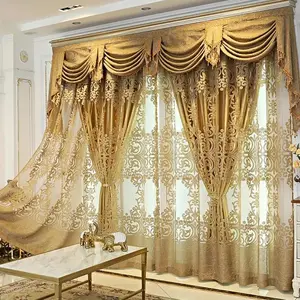European Style Embroidered Curtain, 2 Counts/set Semi-shading Luxurious Curtain, Simple Modern Curtain for Living Room & Bedroom & Balcony, Interior Decoration Accessories, Tassel Decor Curtain, Heavy Curtain, Window Curtain