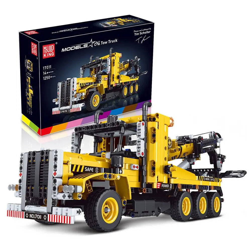 Mould King 17011 Building Blocks Model, Unisex Engineering Road Playset Tow Truck Trailer, 1250-Piece MOC Construction Kit for Open Ended Play, Valentine's Day Gift Toy, Model Building Kits, Building Block Sets, Bricks