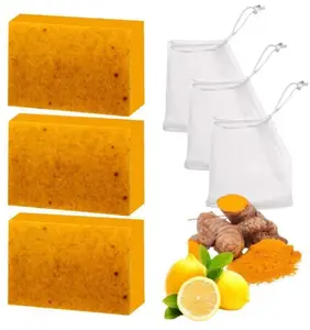Lemon Turmeric 3pcs Kojic Acid Soap - Gentle Dark Spot Remover for Face Acne Cleanser Cream Cleansing turmeric soap Face Facial Skincare Radiant Comfort