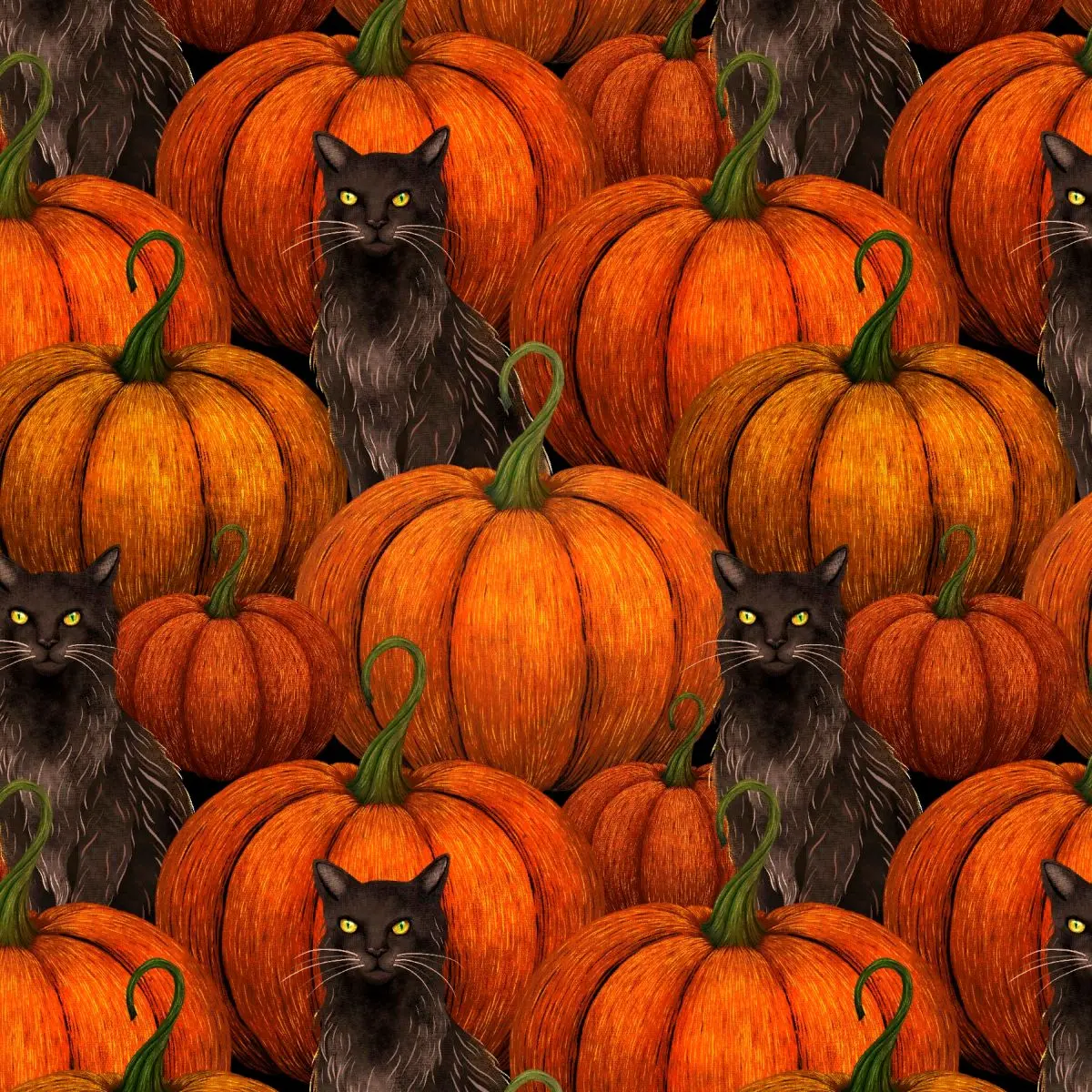 Fabric Blank Quilting Orange Pumpkins and Black Cats Harvest Haunt by the Quarter Yard 4813-33