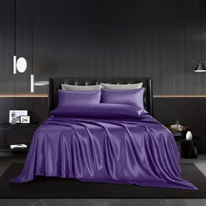 5Pcs Purple Sheets Set - Queen Size, Breathable Luxury Bedding Sheets with 1 Flat Sheet, 1 Deep Fitted Sheet, 3 Pillowcases
