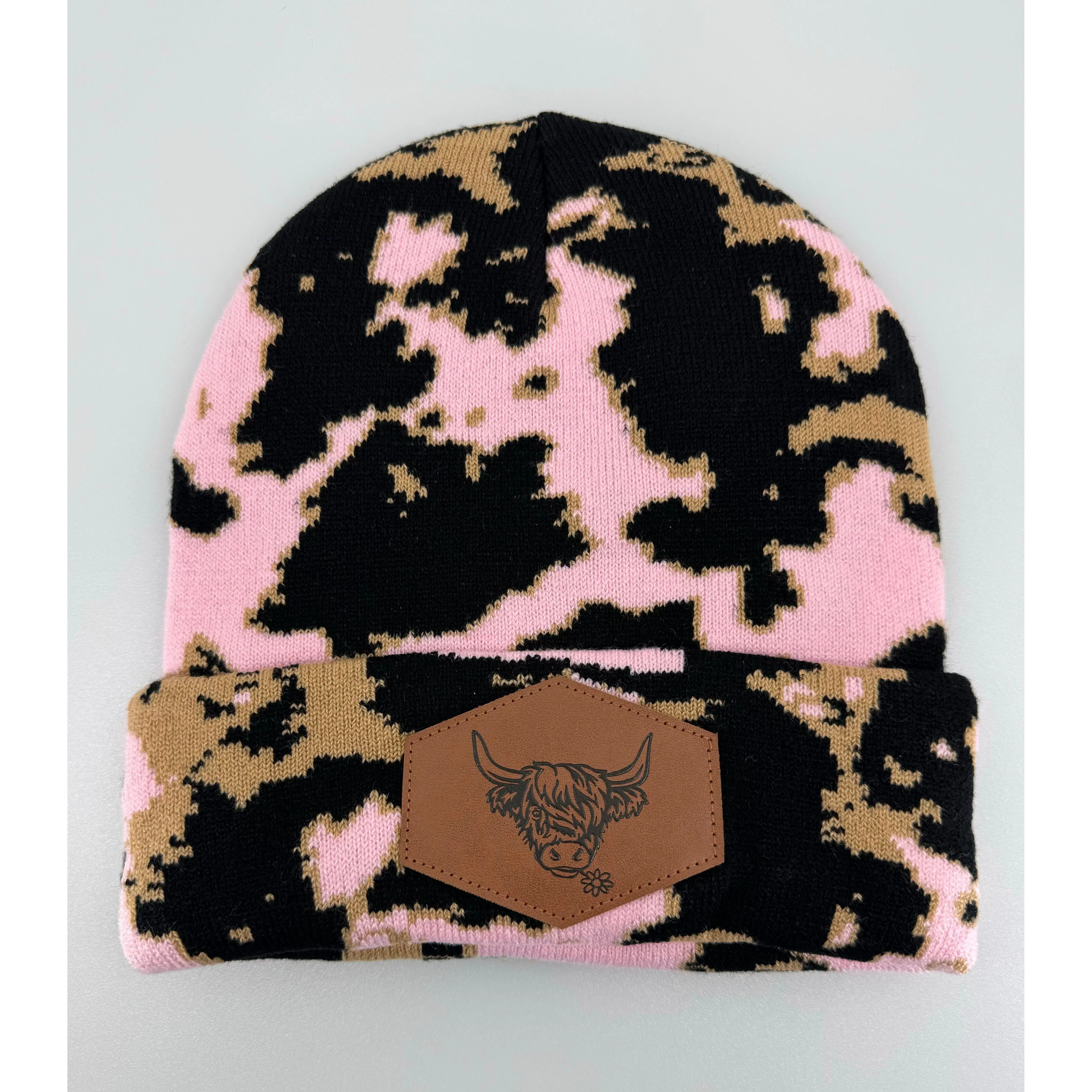 Pink Highland Cow Beanie