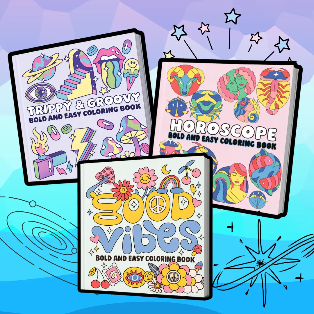 Paper-Based Coloring Book - Bold, Easy-to-Use, Calming, Retro, Ideal for Teens & Office Stationery, Art Supplies with Good Vibes Illustrations for Relaxation & Mindfulness Practice