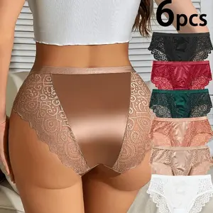 6pcs Women's Lace Panties Set,Soft & Breathable Underwear, Stretchy & Durable,Ultra Soft Comfort Fit Briefs - Womenswear SpringStatements,Lingerie S-XL Everyday Everyday