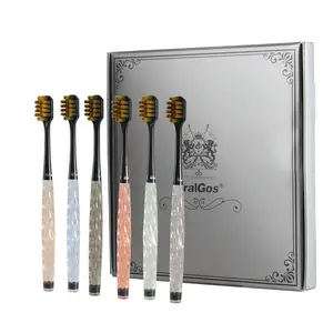 OralGos Luxury Crystal Handle Toothbrush Gift Set for Adults – Soft PBT Bristles, 6 Color Handles for Comfortable Grip, 6-Pack