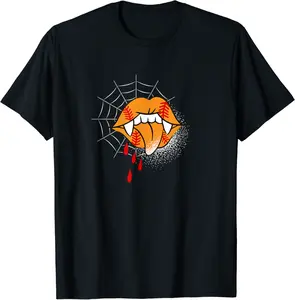 Bloody Baseball Player Vampir Sexy Lips Halloween T-Shirt - 85B09HCVY54B