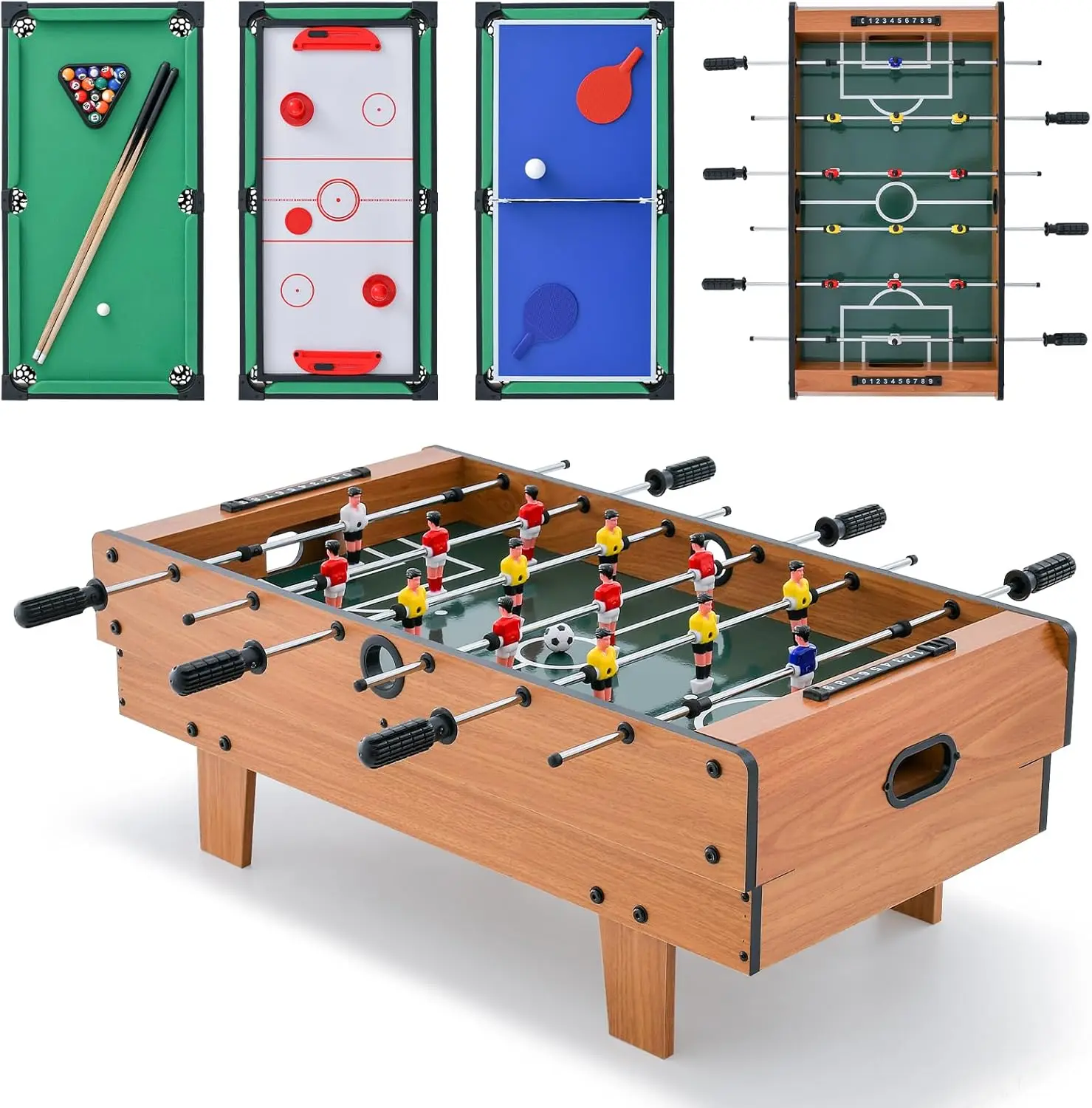 Costway 4-in-1 Multi Game Table, Combo Foosball Game Table Top w/Billiards, Ping Pong, Push Hockey for Home, Game Room, Family Night & Arcade, Wood Combination Game Table Set for Adults