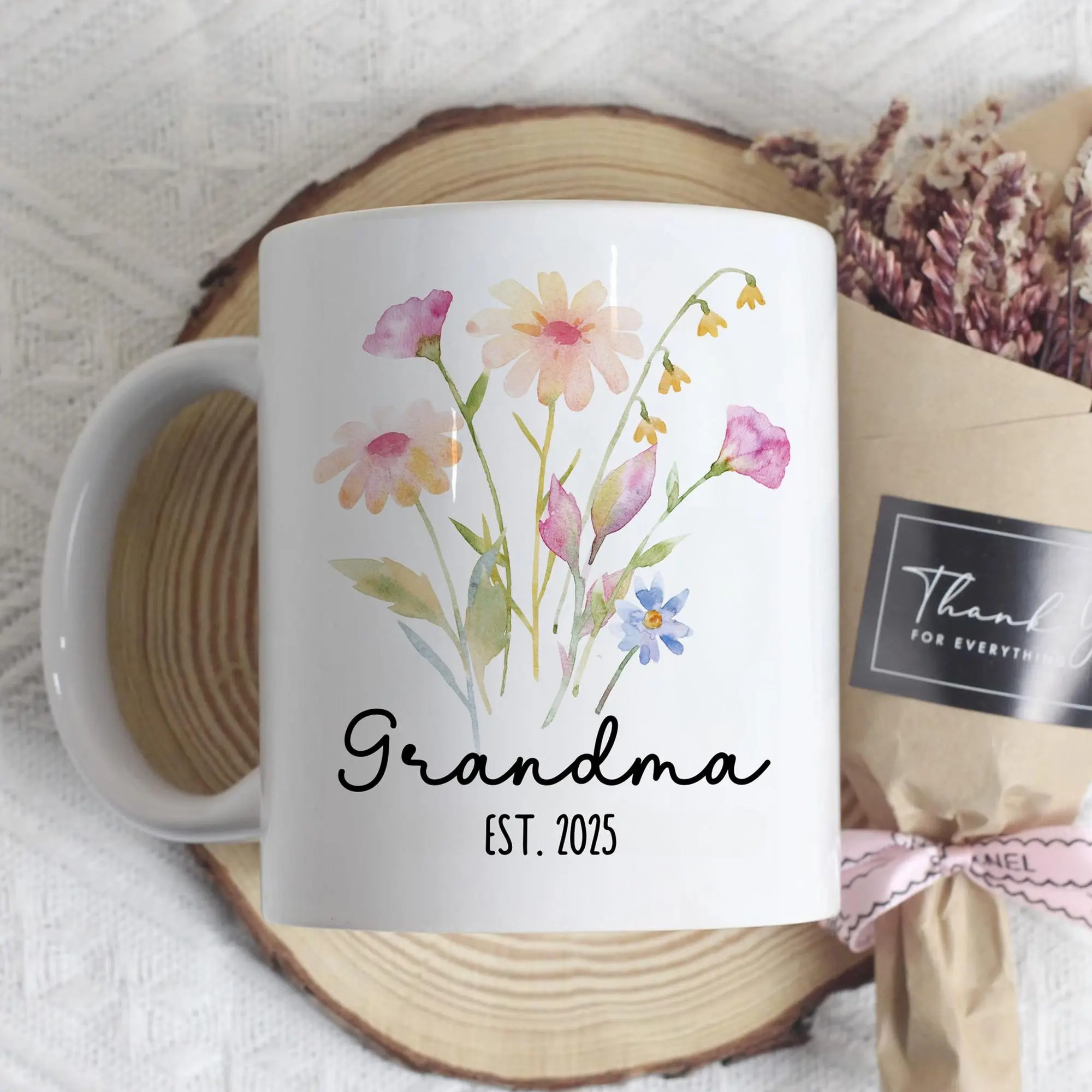 Personalized Grandma Mug  New Grandma Gift  First Time Grandma Coffee Cup  Floral Grandma Announcement Mug  Baby Reveal Gift  Nana mug
