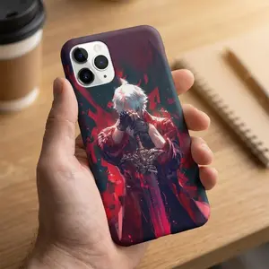 Demon Hunter Anime Phone Case, Dark Fantasy Splash Art Cover, Red Aesthetic Warrior iPhone Case, Gaming Style Protective Case