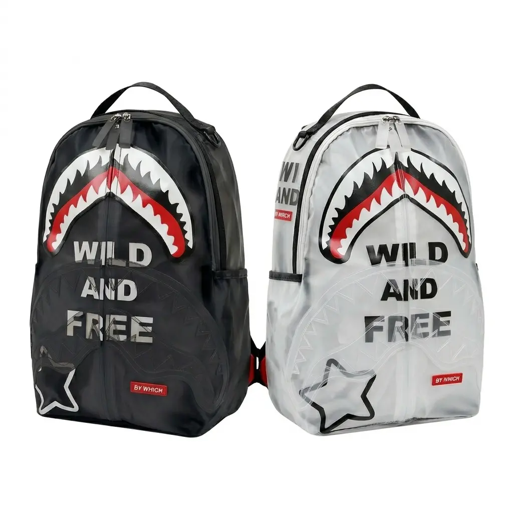 WILD AND FREE Shark Backpack, Translucent Clear Shark Mouth Graphic School Bookbag, Water-Resistant Streetwear Laptop Bag for Everyday Use