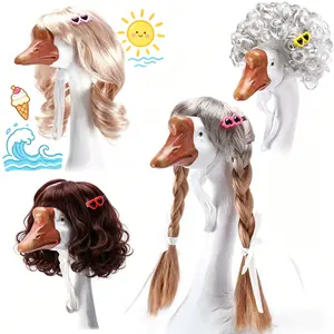 4 Pcs Porch Goose Wigs with Hair Clips Cute Lawn Goose Statue Braid Wig, Porch Goose Outfits Costume for Outdoor Garden Patio Yard Goosey Decoration