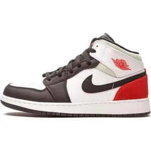 Youth Jordan 1 Mid SE White/Track Red-Black-Igloo (BQ6931 100) (GS)