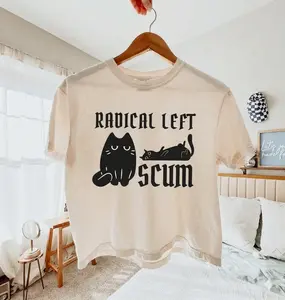 Comfort Colors Boxy Crop Top Radical Left Scum Cat Shirt, Goth Aesthetic Cartoon Resistance Tee, Y2K, Fashion, Streetwear, Women, Cotton Crew Neck