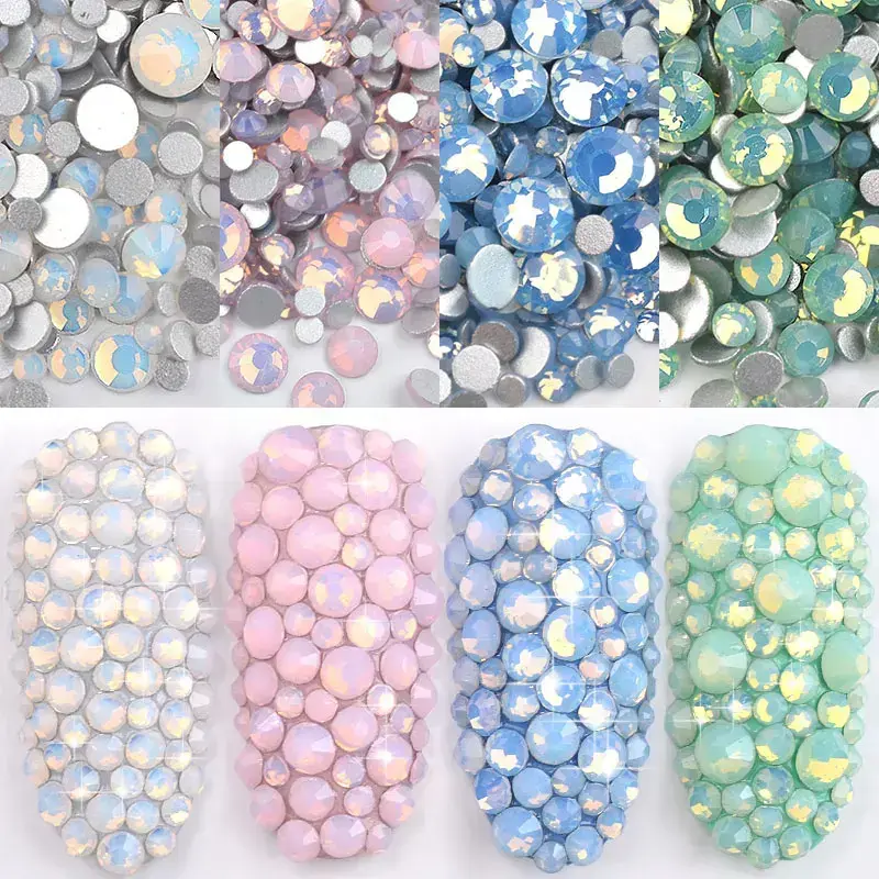 1 Pack Mix Opal Crystal Nail Art Rhinestones 3d Charm Glass Flatback Non fix DIY Nail Jewelry Sticker Decorations For Nails