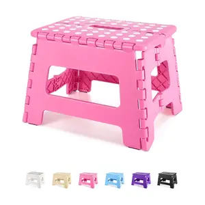 Folding Step Stool 9 Inch Kids Step Stool Heavy Duty for Adults Compact Foot Stools Lightweight Toddler Pink Holds Up to 300 lbs