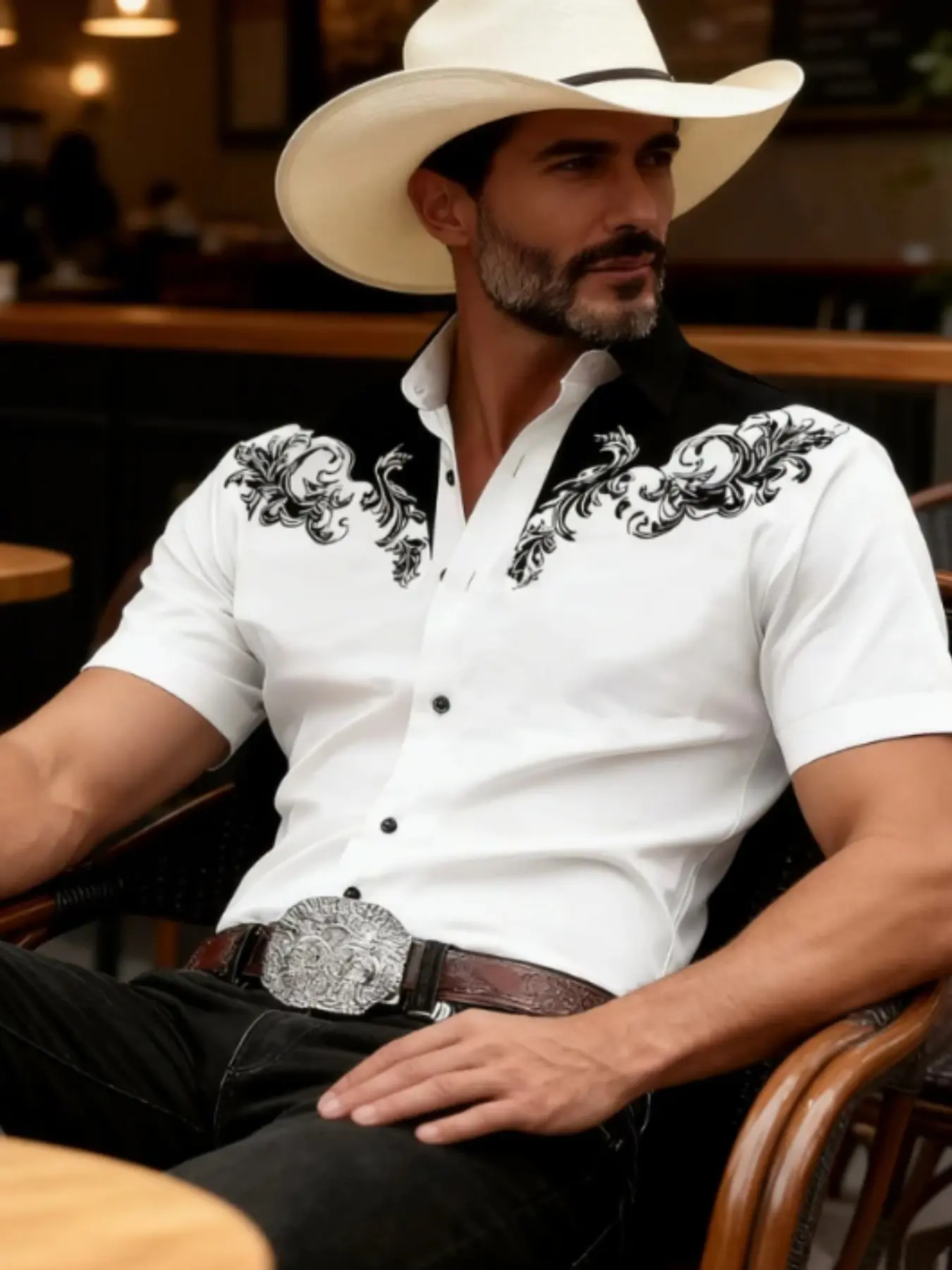 Men's Western Cowboy Classic Style Print Short Sleeve Shirt, Vintage Button-Up, Multiple Colors, Ideal for Rodeo, Casual, Parties
