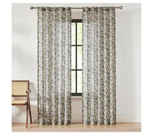 Lush Decor Lillian Block Linen Textured Window Curtain Pair