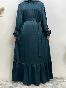 Women's Plain Frill Trim Belted Ruffle Hem A Line Dress, Elegant Bishop Sleeve Keyhole Neckline Long Dress for Party Holiday Wedding Guest, Ladies Summer Clothes