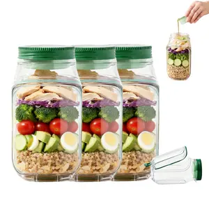 SALAD Jar - Salad Pod Mason Jar Side Open, Salad Jar with Side Opening for Lunch, Portable Salads Dressing Container with Lid for Travel Leakproof Dressing Compartment