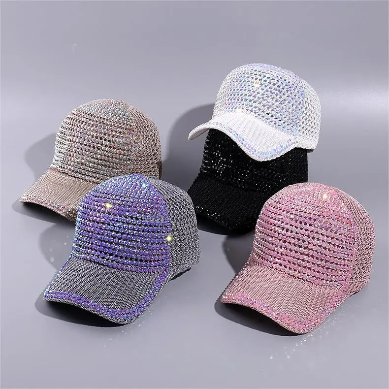 Iridescent Rhinestone Baseball Cap, Lightweight & Breathable with UV Protection, Unisex Adjustable Mesh Snapback for Parties & Festivals, Rhinestone Hats, Clothes, Bling Hats, Anti-Uv Hats