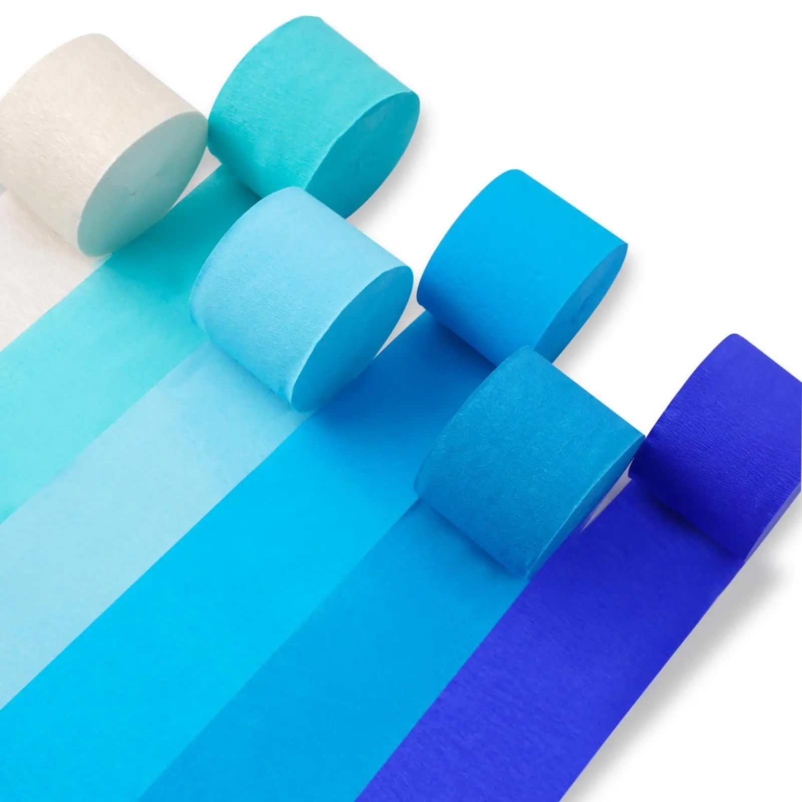 PartyWoo Pre-Rolled Crepe Paper Streamers, 6-Piece 492ft Pack - Light Sky Blue, Green, Pearl White Party Supplies for Celebrations, Window, Door, Wall Decor