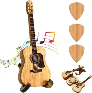 Wooden Guitar Pick Box with Stand - 3PCS Unique Guitar Picks Mini Storage Box for Guitarists Portable Handcrafted Guitar Picks Storage Container