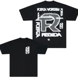 Fuerza Regida Grunge Graphic T-Shirt, Soft Cotton Blend Shirt with Bold "R" and Logo Design, Urban Streetwear Apparel for Men & Women, Perfect Gift for Music Fans Black Casual