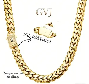 14k Real Gold Plated Cuban Necklace Miami Link Chain with Diamond Clasp Anti-Friction for Men Women Stainless Steel Thick Chain Hip Hop Jewelry 6/8/10/12/14MM Colorfast Waterproof  Thickened Black Friday