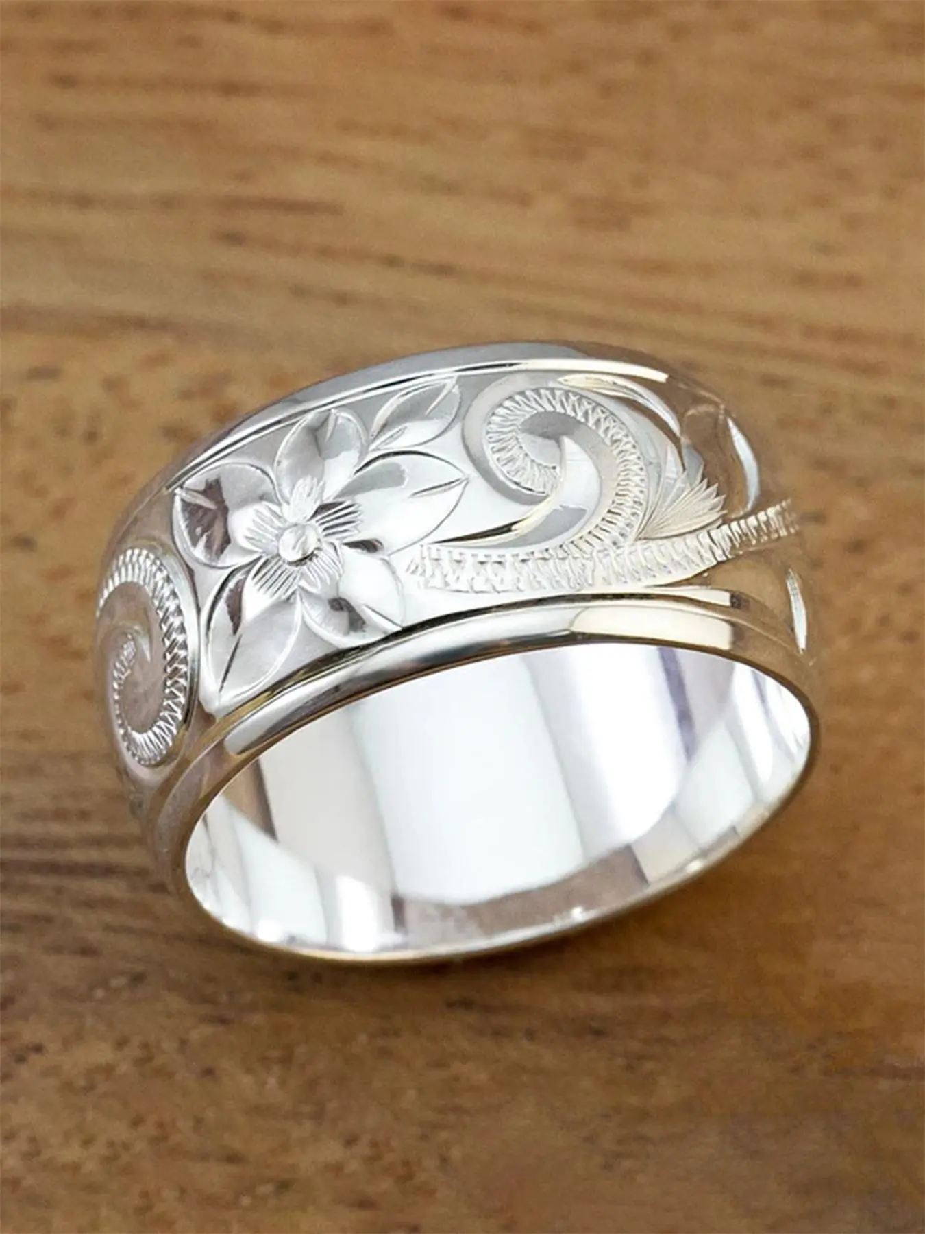 Vintage Flower Engraved Ring for Women, Western Jewelry, Fashion Jewelry for Party, Daily Decor, Jewelry for Birthday Gift, Wedding Ring, Fashion Engagement Rings, Fashion Promise Ring, Engagement Wedding Band, Beautiful Rings