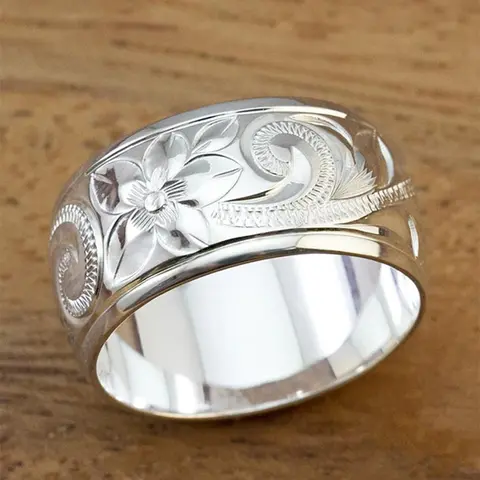 Vintage Flower Engraved Ring for Women, Western Jewelry, Fashion Jewelry for Party, Daily Decor, Jewelry for Birthday Gift, Wedding Ring, Fashion Engagement Rings, Fashion Promise Ring, Engagement Wedding Band, Beautiful Rings
