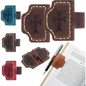 Bygone Mark Bookmark with Pen Holder, Personalized Leather  Bookmark with Cross Element, Bookmarks for Reader Book Lovers Men Women(Dark Brown Crosses, 2 count)