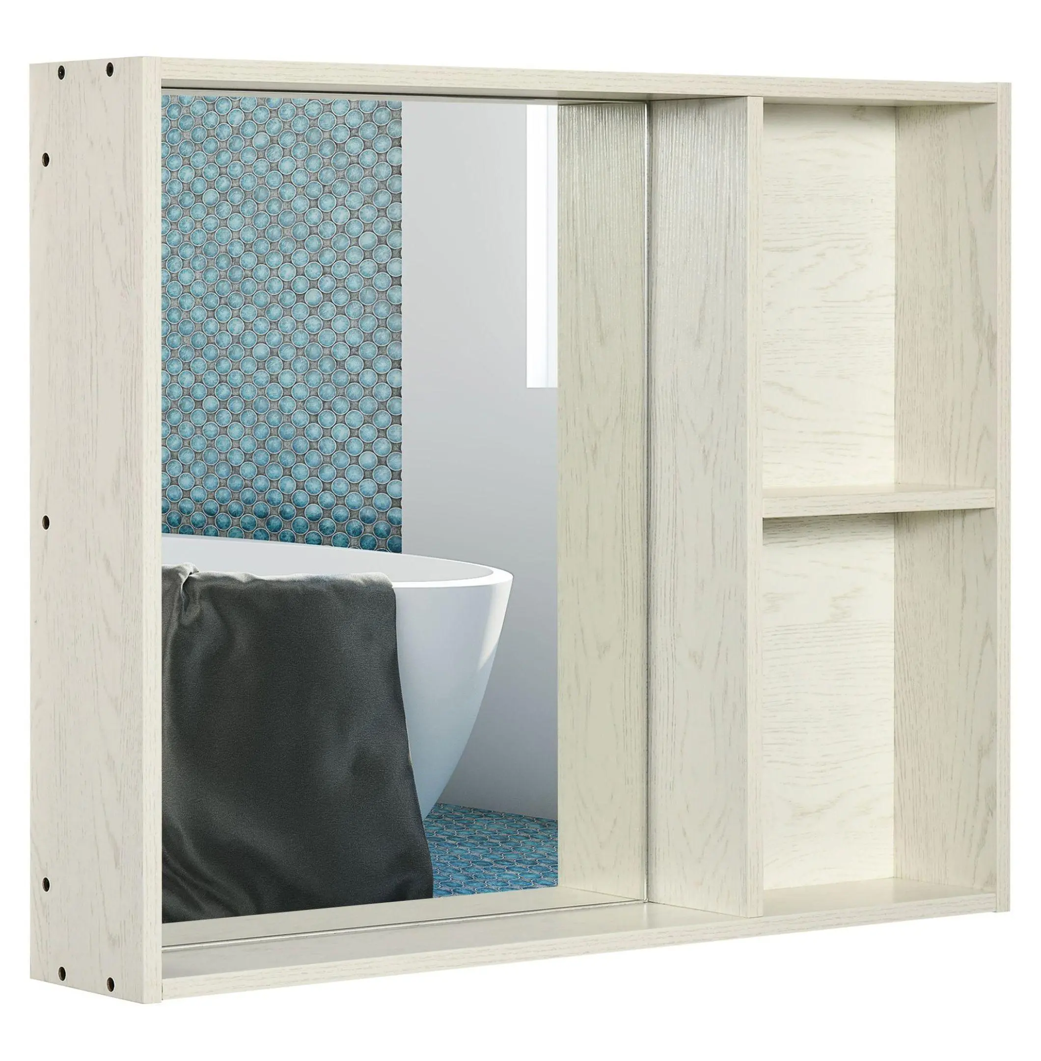 Mirrored Medicine Cabinet, 31.5x25.5" White Bathroom Wall Organizer, 2-Tier Storage, Wall Mounted Mirror Cabinet with Shelves for Bathroom, Bedroom